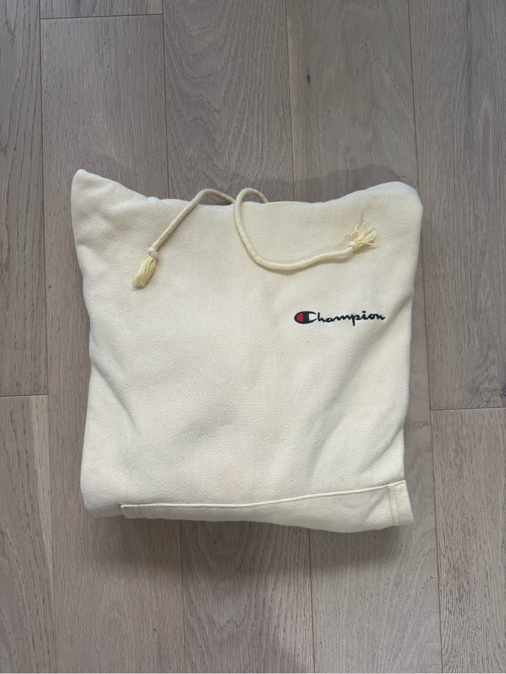 Champion Light Yellow Hoodie with Embroidered Logo